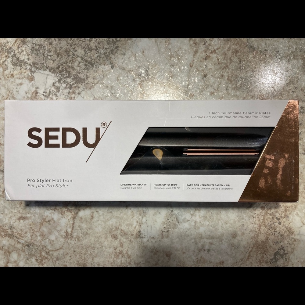 Brand New SEDU Pro Styler Flat Iron 1” Inch Tourmaline Ceramic Plates Charcoal
